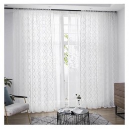 Cortinas Transparentes De Renda Geométrica Branca Painel Sala De Estar Quarto