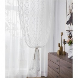 Cortinas Transparentes De Renda Geométrica Branca Painel Sala De Estar Quarto