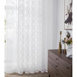 Cortinas Transparentes De Renda Geométrica Branca Painel Sala De Estar Quarto