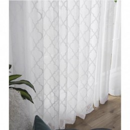 Cortinas Transparentes De Renda Geométrica Branca Painel Sala De Estar Quarto