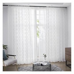 Cortinas Transparentes De Renda Geométrica Branca Painel Sala De Estar Quarto