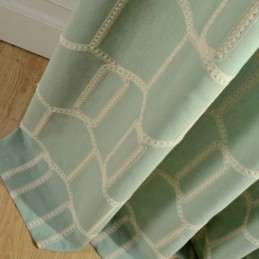 Cortina Abstrata Semi Blackout Feita Sob Medida Com Bordado Em Favo De Mel Para Sala De Estar