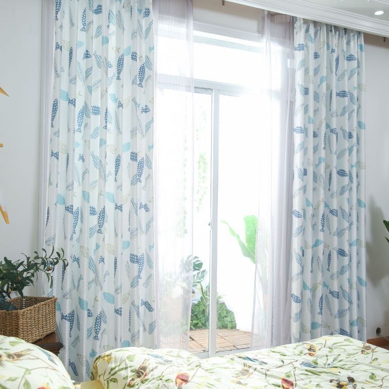 Cortina Semi Blackout Sob Medida Cortina Com Estampa De Peixes Para Quarto Infantil