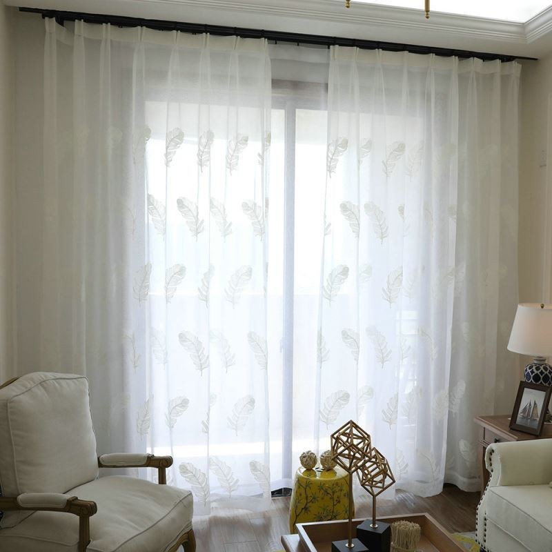 Cortina Transparente Bordada Com Penas Sob Medida Cortina Minimalista De Voile Para Sala De Estar E Quarto