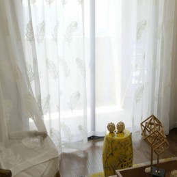 Cortina Transparente Bordada Com Penas Sob Medida Cortina Minimalista De Voile Para Sala De Estar E Quarto