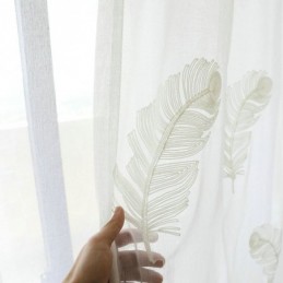 Cortina Transparente Bordada Com Penas Sob Medida Cortina Minimalista De Voile Para Sala De Estar E Quarto