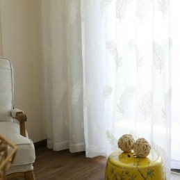 Cortina Transparente Bordada Com Penas Sob Medida Cortina Minimalista De Voile Para Sala De Estar E Quarto