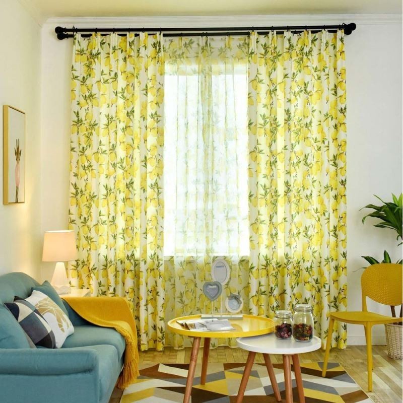 Cortina Semi Blackout Fresca Feita Sob Medida Cortina Com Estampa De Frutas E Limão Para Sala De Estar