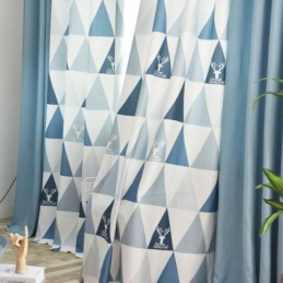 Cortina Nórdica Semi Blackout Feita Sob Medida Com Estampa Triangular Para Sala De Estar