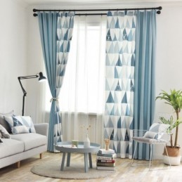 Cortina Nórdica Semi Blackout Feita Sob Medida Com Estampa Triangular Para Sala De Estar