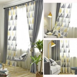 Cortina Nórdica Semi Blackout Feita Sob Medida Com Estampa Triangular Para Sala De Estar