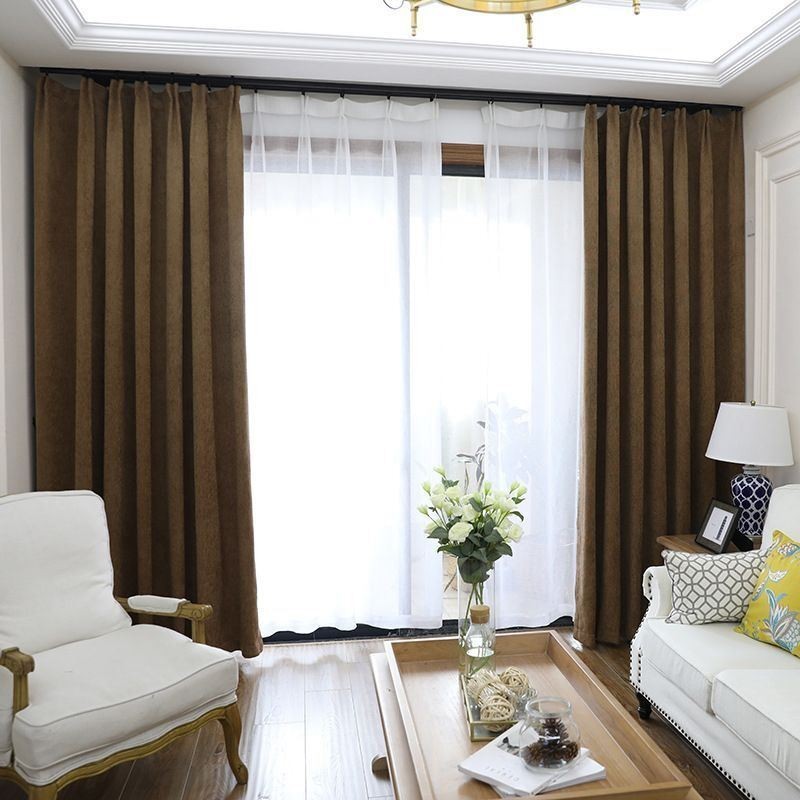 Cortinas Sólidas De Luxo Marrom Blackout Para Sala De Estar E Quarto