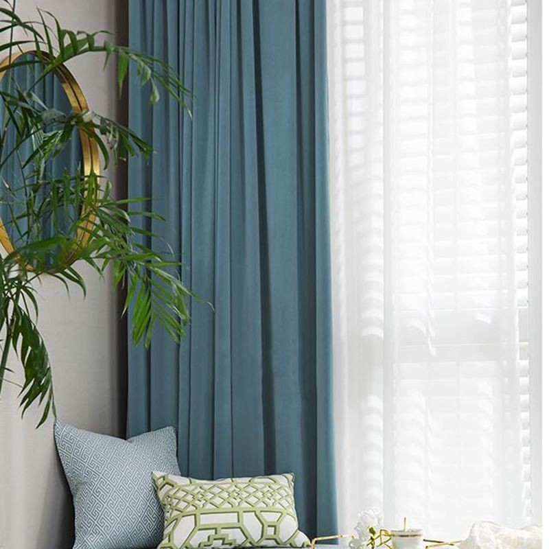 Cortina Blackout Minimalista De Flanela Azul Feita Sob Medida, Tecido De Cor Sólida, Sala De Estar E Quarto