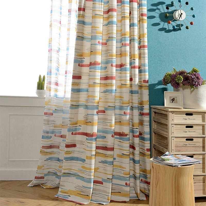 Cortina Abstrata Colorida Feita Sob Medida Para Quarto Infantil