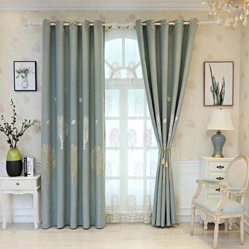 Cortinas De Quarto Elegantes Com Estampa De Árvore De Algodão Blackout Em Jacquard