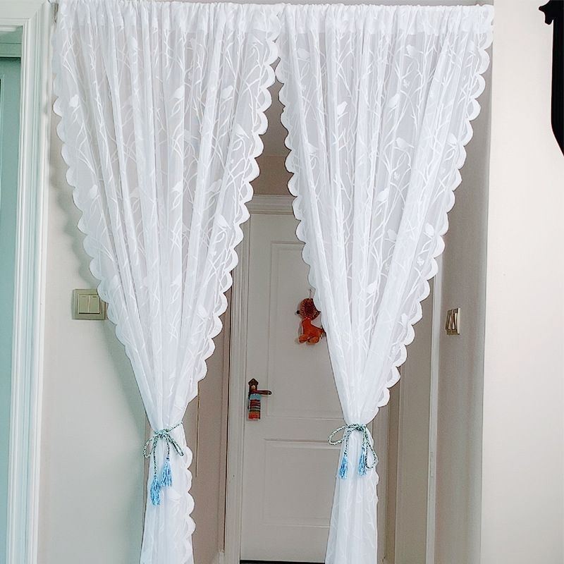 Cortinas Transparentes Modernas De Tule Branco Com Estampa De Pássaros Para Sala De Estar