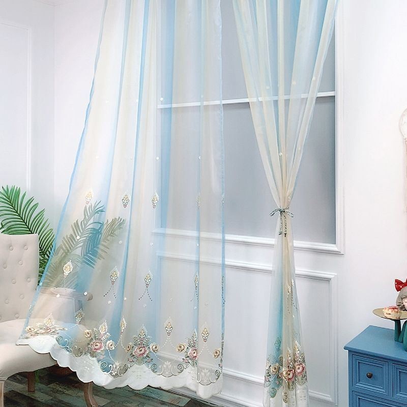 Cortina Transparente Com Bordado Floral Feita Sob Medida, Cortina De Tule Elegante Para Sala De Estar