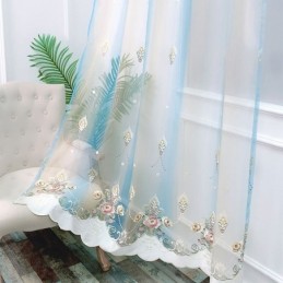Cortina Transparente Com Bordado Floral Feita Sob Medida, Cortina De Tule Elegante Para Sala De Estar