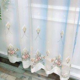 Cortina Transparente Com Bordado Floral Feita Sob Medida, Cortina De Tule Elegante Para Sala De Estar