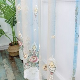 Cortina Transparente Com Bordado Floral Feita Sob Medida, Cortina De Tule Elegante Para Sala De Estar
