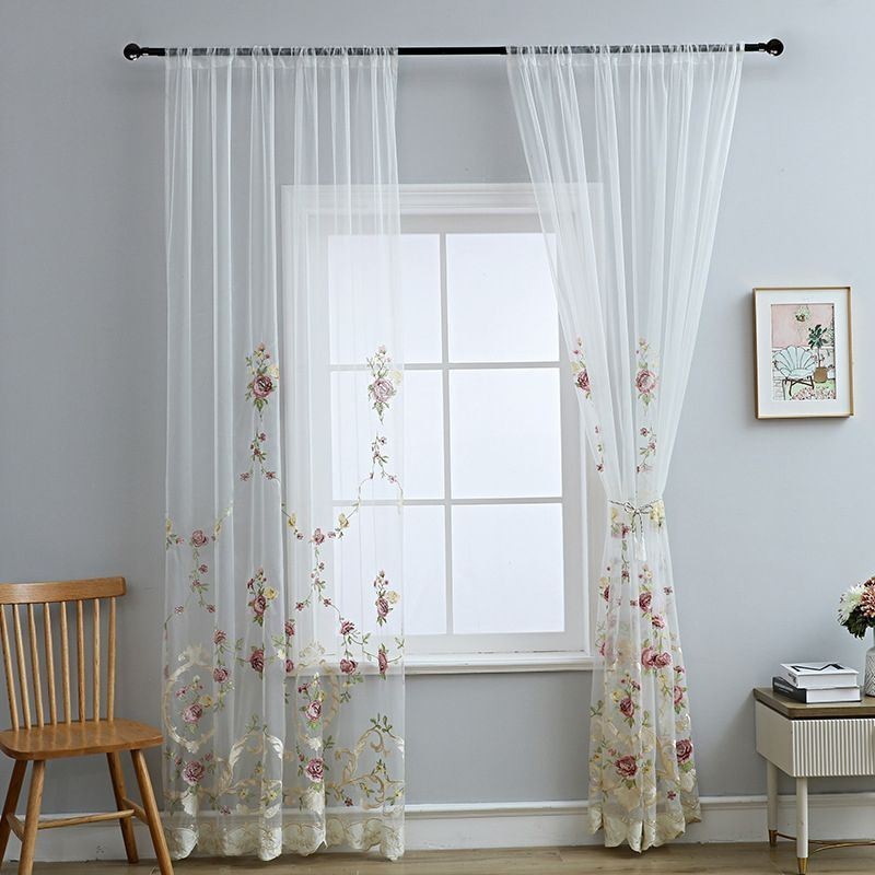 Cortina De Tule Bordado Europeu Sob Medida, Cortina Floral Voile Transparente Para Sala De Estar