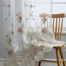 Cortina De Tule Bordado Europeu Sob Medida, Cortina Floral Voile Transparente Para Sala De Estar