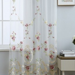 Cortina De Tule Bordado Europeu Sob Medida, Cortina Floral Voile Transparente Para Sala De Estar