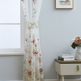 Cortina De Tule Bordado Europeu Sob Medida, Cortina Floral Voile Transparente Para Sala De Estar
