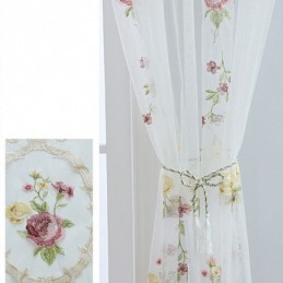 Cortina De Tule Bordado Europeu Sob Medida, Cortina Floral Voile Transparente Para Sala De Estar
