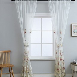 Cortina De Tule Bordado Europeu Sob Medida, Cortina Floral Voile Transparente Para Sala De Estar