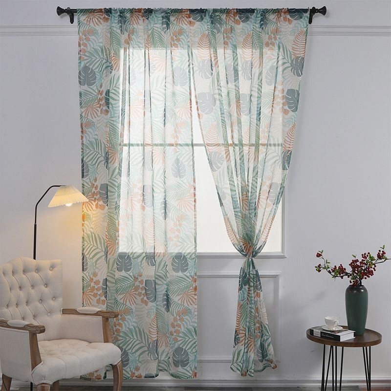 Cortina Estampada Com Folhas Sob Medida, Cortina De Tule Transparente Para Sala De Estar E Quarto