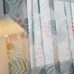 Cortina Estampada Com Folhas Sob Medida, Cortina De Tule Transparente Para Sala De Estar E Quarto