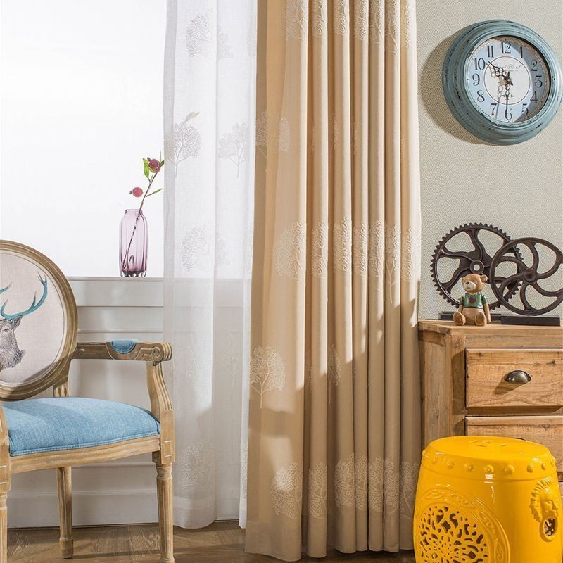 Cortina Bordada Com Padrão De Árvore Elegante Feita Sob Medida, Cortinas Blackout Para Janelas, Cortinas Para Sala De Estar